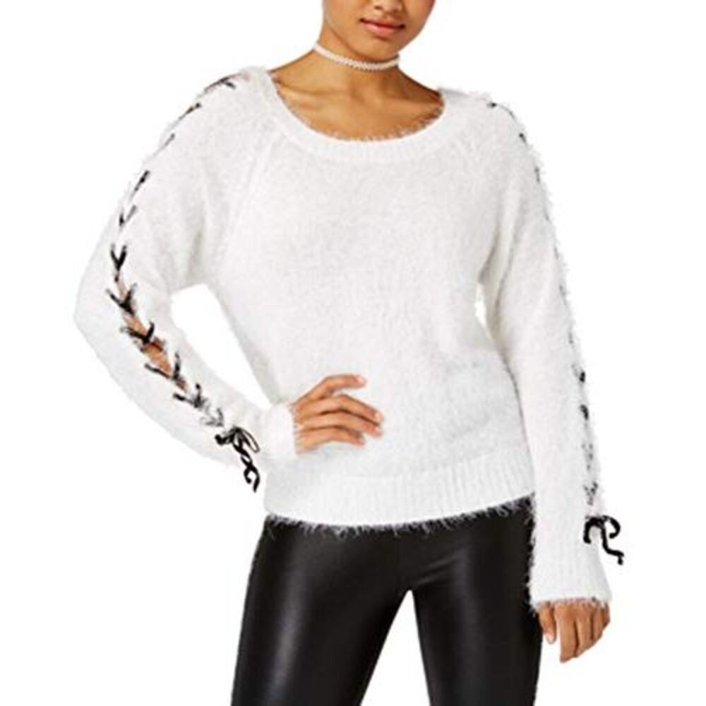 The Edit By Seventeen Juniors Chenille Lace Up Sweater